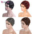 Short Black Curly Wigs For Black Women None Lace Machine Made Pixie Cut Finger Wave Human Hair Wigs